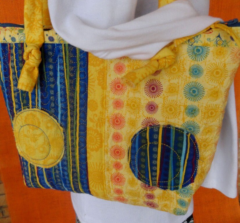 Quilted Bag With Zipper Blue and Yellow Quilted Bag Quilted Etsy