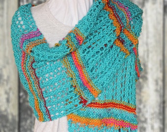 Knitting Pattern for Lace Shawl, Prayer Shawl Patterns, Garter and Lace Knit Wrap, Rectangle Knitted Shawl Patterns, Gifts to Knit