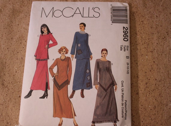 Mccalls Pattern 2960, Sewing Pattern for Long Skirt and Tunic Top, Mccalls  Sewing Patterns, Long Sleeve Tunic and Long Skirt Pattern 