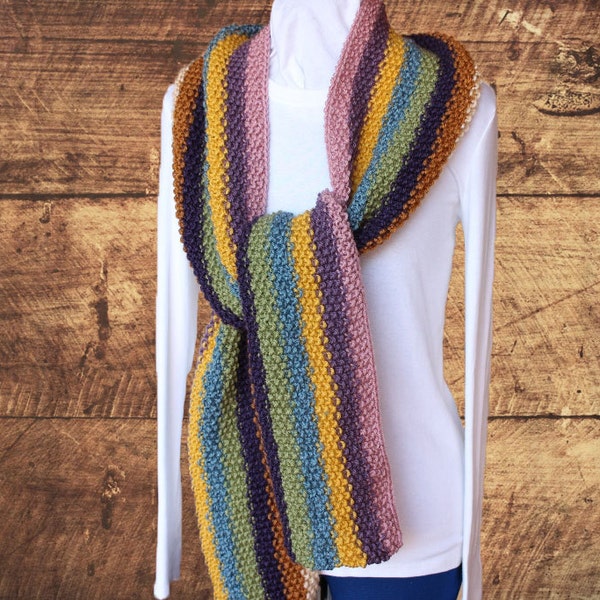 Striped Knit Scarf Pattern, Easy to Knit Scarves, Super Scarf Knit Pattern, Seed Stitch Knitted Scarf, Knitting Pattern, Gift to Knit