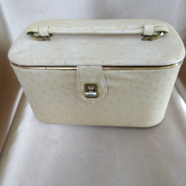 50s Faux Ostrich Train Case,Vintage Overnighter,50s Luggage,Vintage Suitcase Retro Carry-on,Cosmetic Case,Make Up Storage,Collectible Cases