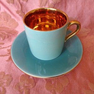 FABULOUS Art Deco Demitasse Cup and Saucer, English Royal Winton,Blue With Gold Interior, Collectible Demitasse Cups and Saucers