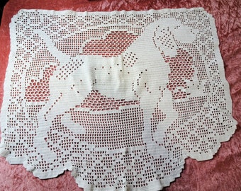 Crochet Pattern PDF Vintage Filet Chair Back and Oval Doily Birds and Roses