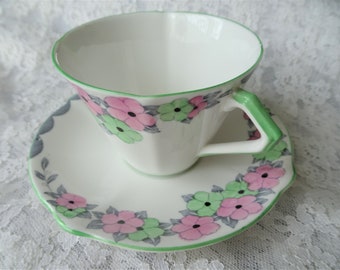 FANTASTYCZNA filiżanka i spodek Art Deco, porcelana Bell, angielska porcelana kostna, ręcznie malowana, piękny design Art Deco, kolekcjonerskie zabytkowe filiżanki do herbaty