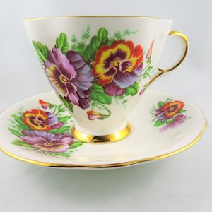 CHARMING English Bone China Teacup & Saucer,Pansy Pansies Cup and Saucer,Collectible Vintage Teacups