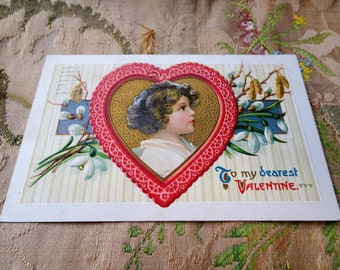 ANTIQUE 1910s Valentine Postcard,Sweet Child, Collectible Vintage Valentines Day Postcards, Embossed Valentines Card,Valentine Greetings