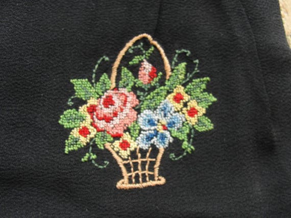 LOVELY Antique Petit Point Purse, Colorful Basket… - image 1