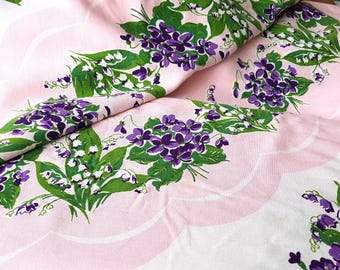 LOVELY 1950s Printed Tischdecke, bunte VIOLETTEN Rosa Tischdecke, Shabby Chic, Küchendeko, Vintage Sammler Tischdecken, Vintage Bettwäsche