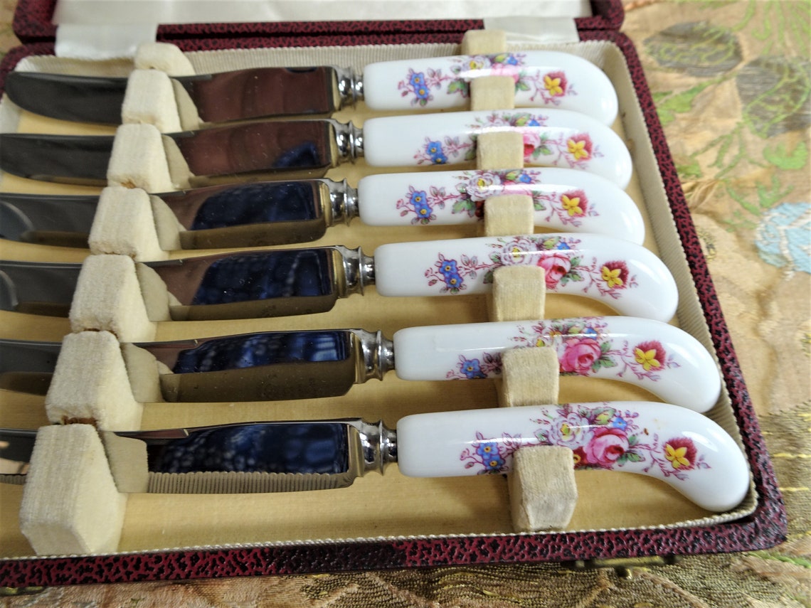 BEAUTIFUL Knife Setvintage Royal Crown Derbycased Porcelain Etsy