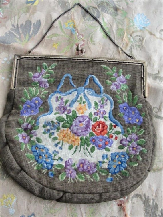 LOVELY Antique French Silk Petit Point Needlework 