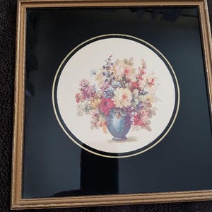Stampa floreale con cornice ART DECO, vetro dipinto al contrario e litografie, cornice in legno antico, colori bellissimi, arredamento cottage, decorativo, arte murale vintage