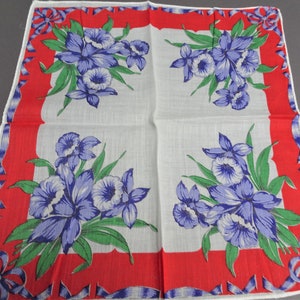 40s VINTAGE Printed Floral Hanky, Colorful Purple Flowers hankie,Handkerchief To Frame,Collectible Hankies,Bridal, Hankies To Collect