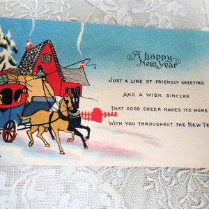 Lindo cartão postal antigo de natal e ano novo, cena de treinamento colorida, art déco dos anos 20, decoração de férias vintage, cartões de férias, cartões postais vintage