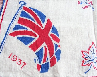 1937 CORONATION Handkerchief ,George VI Royalty Souvenir Linen Hanky, English Royal Memorabilia, Collectible Royalty, George VI Collectibles