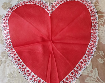 LOVELY Vintage 1950s Heart Shape Hanky, Valentine Hankie, Novelty Handkerchief, Collectible Valentine's Day Hankies