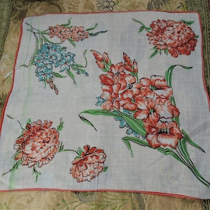 50s Lovely VINTAGE Printed Floral Hanky,Pretty Flowers Handkerchief,Great To Frame,Collectible Hankies,Colorful Vintage Hankies,Mid Century