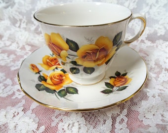 PIĘKNA Royal Anne English Bone China filiżanka i spodek, żółte róże, śliczna filiżanka i spodek do herbaty, kolekcjonerskie zabytkowe filiżanki do herbaty