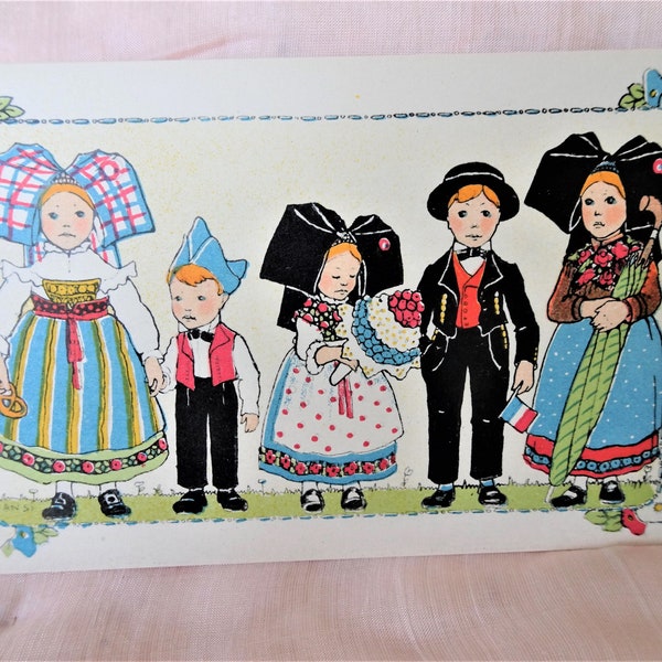 CHARMING Vintage French Postcard,Cute Children,Artist Hansi, Jean-Jacques Waltz, Suitable To Frame,Never Used,Collectible Vintage Postcards