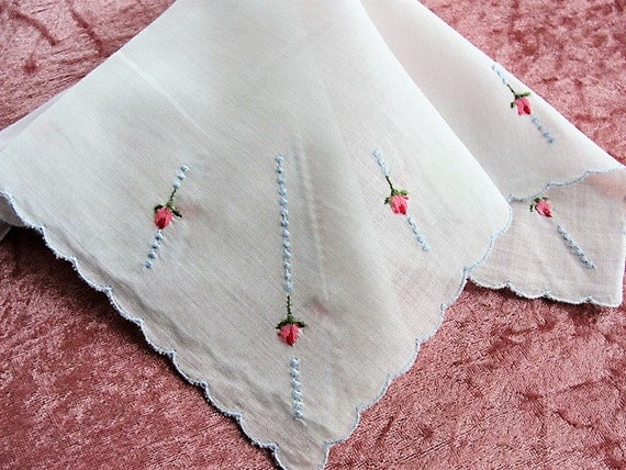 Vintage delicate beige colored embroidered handkerchief