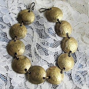 VINTAGE Coin Bracelet, Peruvian Coins, Ethnic Jewelry, Souvenir Jewelry, Interesting Vintage Bracelet, Collectible Jewelry