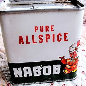 VINTAGE Nabob Spice Tin, Decorative Graphics, Mid Century Spice Tin, Kitchen Decor, French Country, Farmhouse Decor,Hoosier Cabinet Decor