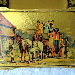 VINTAGE English Candy Tin,Hinged Lid Tin,Gold Coaching Scene,Luxury Litho Box,Vintage Advertising,Canisters,Tin Boxes,Collectible Tins