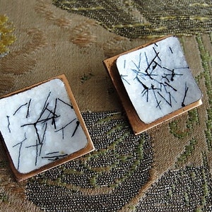VINTAGE 1950s EAMES ERA Copper and Enamel Earrings ,Matisse Renoir Atomic Pattern,Curtis Tamm Enamel Striking Luminous Black n White Enamel