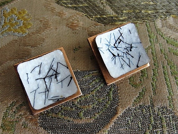 VINTAGE 1950s EAMES ERA Copper and Enamel Earring… - image 1