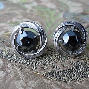 50s Vintage CUFFLINKS Stylish Mid Century Links,Mens Cuff Links, Black Hematite Stones, Gentlemens Cufflinks,Vintage Wedding, Mens Jewelry
