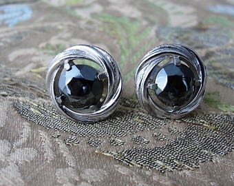 50er Jahre Vintage Manschettenknöpfe Vintage Stilvolle Manschettenknöpfe mit schwarzen Hämatit Steinen, Herren Schmuck