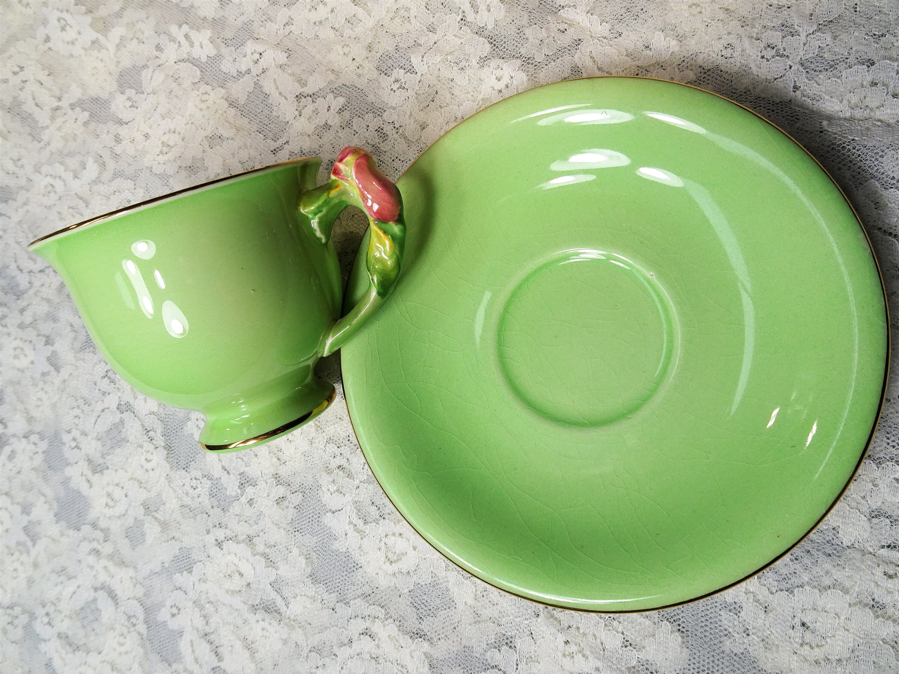 VINTAGE Figural Handle Teacup and Saucerroyal Winton Etsy