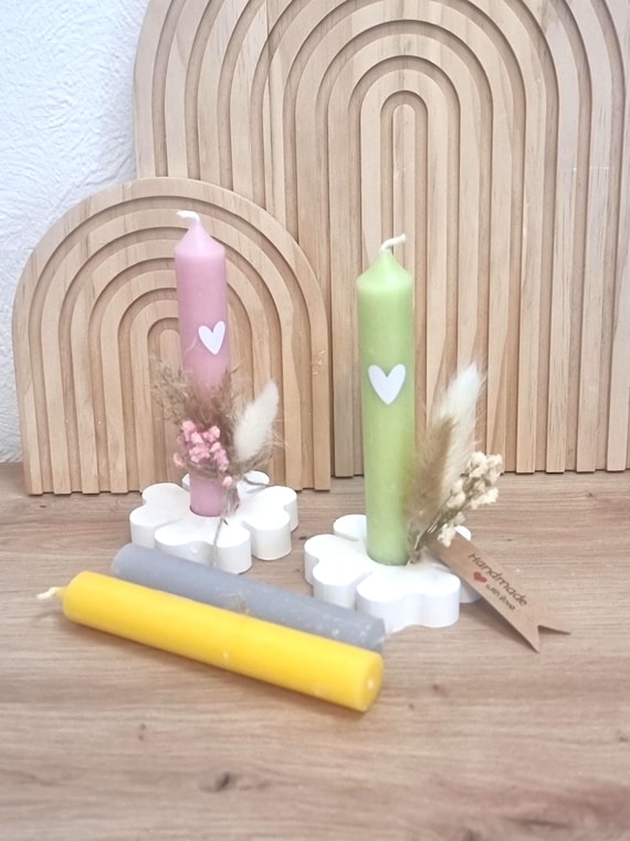 Candlestick with clover-shaped candle | Lucky charm decoration with dried flowers | Gift idea for exams or birthdays