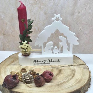 Candeliere con inserto | Presepe | Portacandele in ceramica | Decorazione dell'Avvento fatta a mano | Regalo di Natale