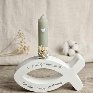 Bougeoir en forme de poisson | Cadeau personnalisé pour la Première Communion, le Baptême et la Confirmation | Décoration de table moderne sur le thème nautique