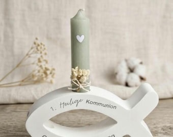 Kerzenständer im Fisch Design  | Personalisiertes Geschenk zur Kommunion, Taufe & Konfirmation | Moderne maritime Tischdeko