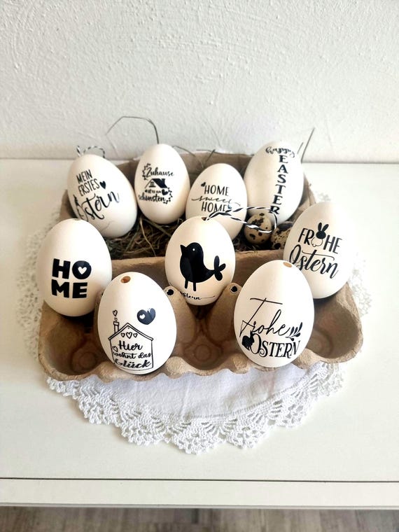 Goose eggs | Easter eggs to hang | various motifs, e.g., Happy Easter | Easter decoration idea | Gift idea