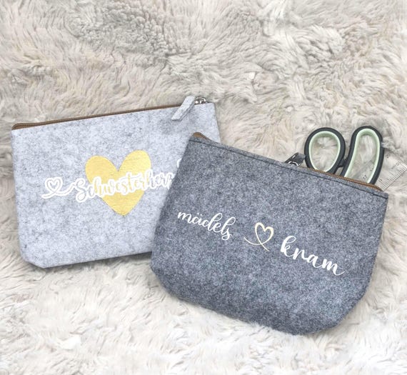 Personalized felt cosmetic bag light gray/gray | Elegant makeup bag for women & girls | Ideal gift for her | Makeup bag