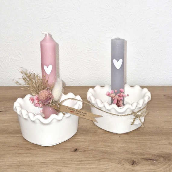 Personalized heart bowl with candlestick | Skandi candle holder | Gift for birthdays, weddings, Mother's Day, and anniversaries