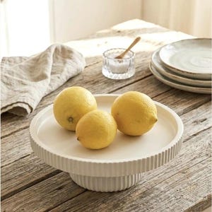 Deko Tablett Set | Rillen Design weiß | Etageren Servierplatte & Organizer Schale | Handgefertigte Schale | Scandi Deko