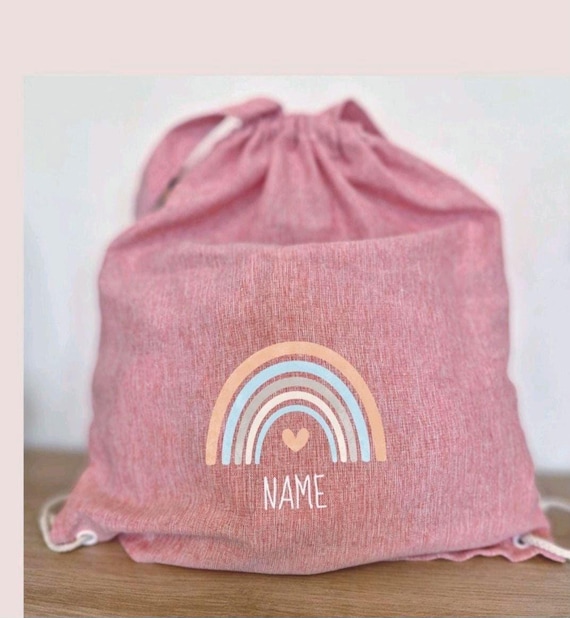 Personalized children's backpack with name | Organic cotton rainbow gym bag | Daycare backpack | Gift idea for girls and boys