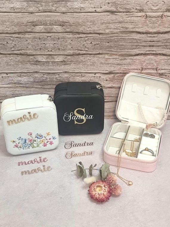 Personalized Jewelry Box with Name & Initials | Choose from Pink, Black, or White | Unique Gift for Her | Jewelry Organizer