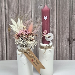 Mini-Vase oder Kerzenständer | Muttertagsgeschenk | Weiß mit Trockenblumen | Geschenkidee einzeln oder im Set | Geschenkidee