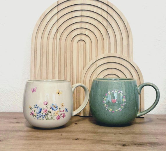 Flower ceramic mug | Stoneware mug 300ml for coffee & tea | Gift for women | Personal gift idea for birthdays