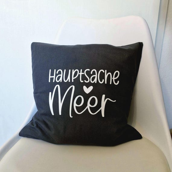 Maritime cushion cover 40 x 40 cm | "Sea Love" & "The Main Thing is Sea" decorative cushion grey | Sofa cushion living room camping | Beach house decoration gift