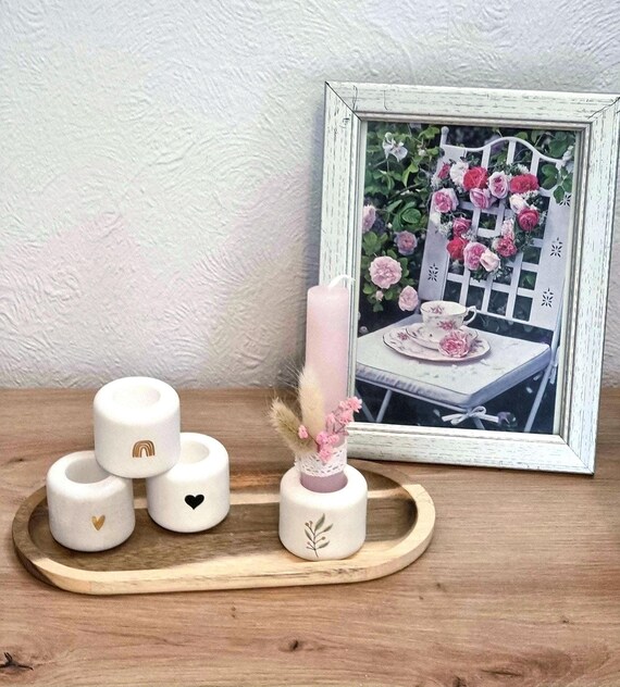 Mini candle holder | Keraflott decoration for weddings, baptisms, Easter, or birthdays | Cozy hygge decoration without candles | Taper candle holders