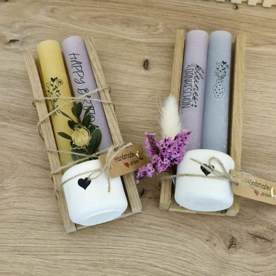 Birthday candle set | Personalized gift with taper candles & mini candle holders | Best friend gift idea | Small thank you