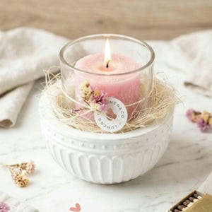 Skandinavisches Windlicht handgefertigt | Kerzenhalter aus weißer Keramik & Glas | Die perfekte Geschenkidee