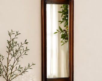 Espejo de pared estrecho, pequeño, de madera estilo vintage, para recibidor o pasillo, vertical u horizontal.