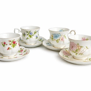 Set of 4 Vintage Bone China Teacups and Saucers