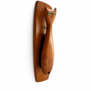 Vintage Italian Cat Wall Decor, Mid Century Wooden Wall Object with Glass Eyes